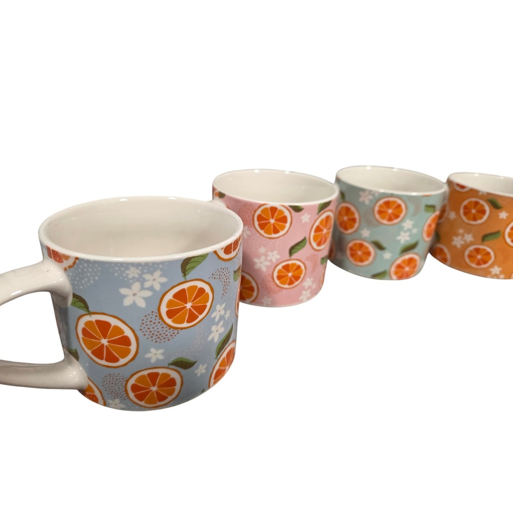 Coco + Lola Citrus Orange Ceramic Mug Set of 4 Pastel Floral Coffee Cups - Picture 2 of 4